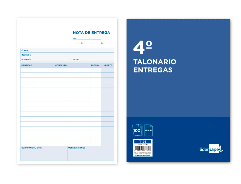 TALONARIO LIDERPAPEL ENTREGAS CUARTO ORIGINAL T126