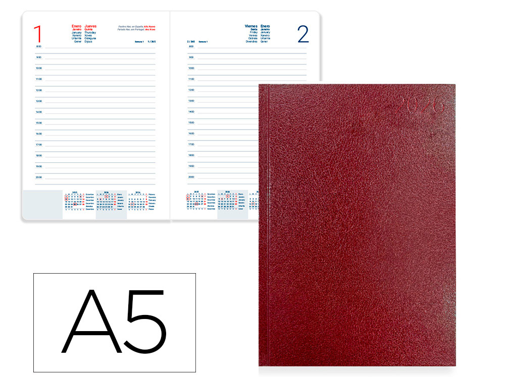 AGENDA ENCUADERNADA LIDERPAPEL CORFU A5 2026 DIA PAGINA ROJO PAPEL 60 GR FSC