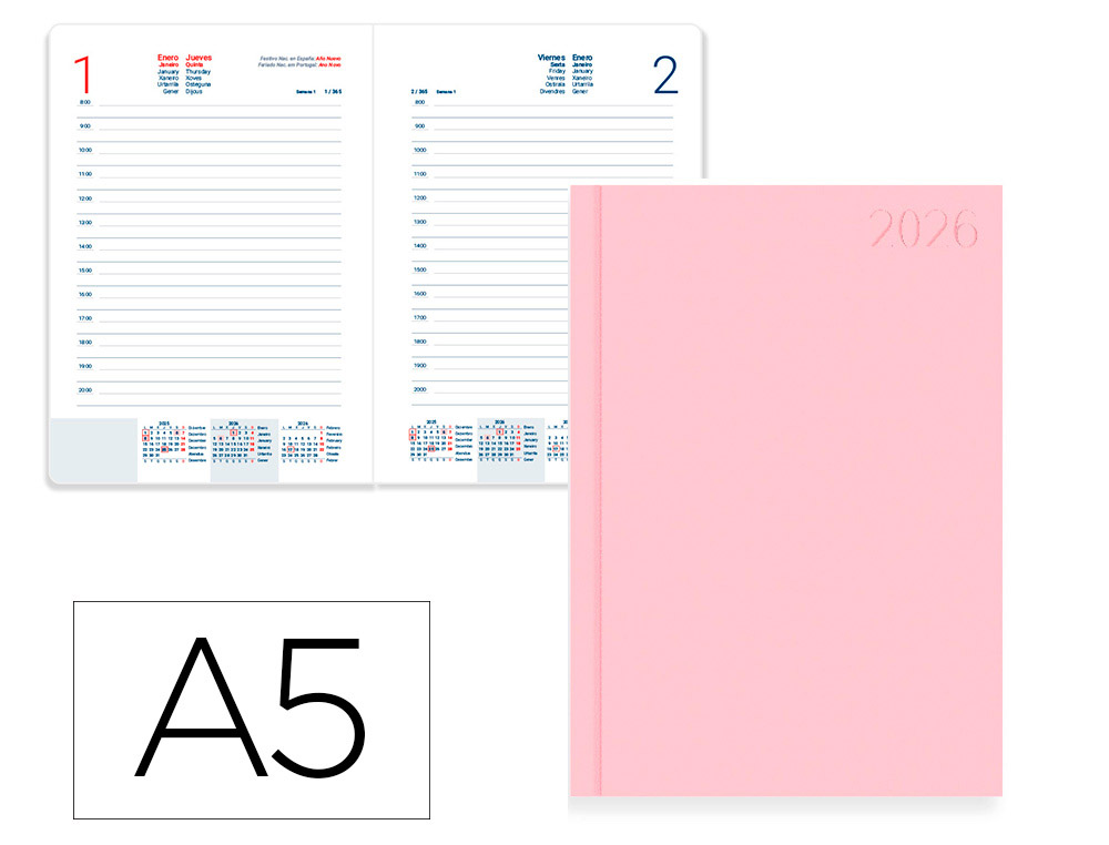 AGENDA ENCUADERNADA LIDERPAPEL CORFU A5 2026 DIA PAGINA ROSA PAPEL 60 GR FSC