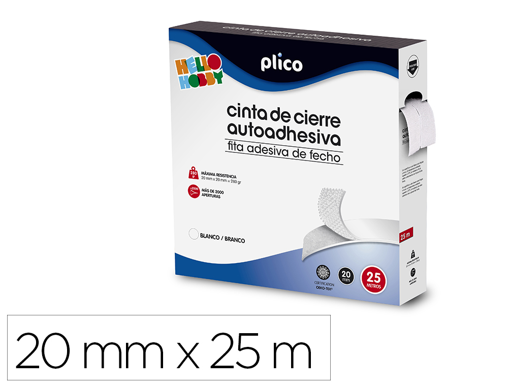 CINTA DE CIERRE ADHESIVA PLICO VELCRO BLANCO 20MM X 25M