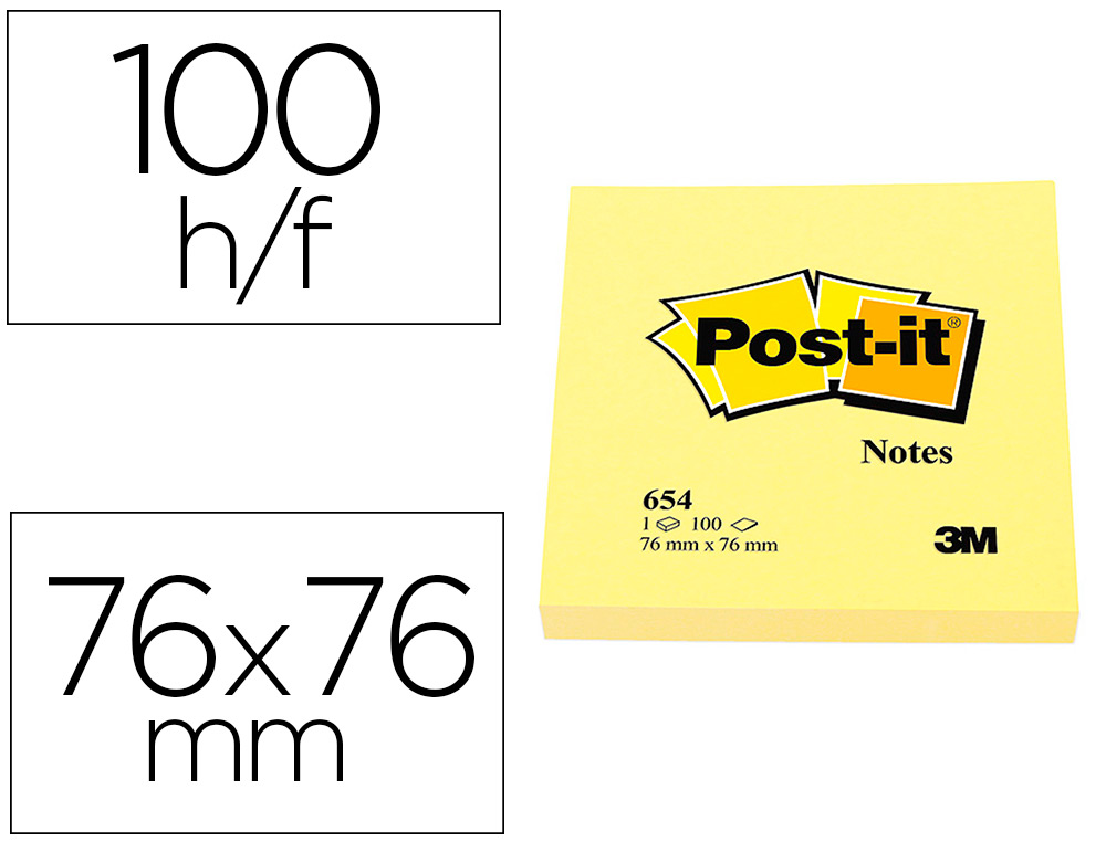 BLOC DE NOTAS ADHESIVAS QUITA Y PON POST-IT 76X76 MM CON 100 HOJAS