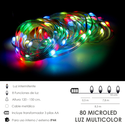 Luces Navidad A Pilas 300 Leds Multicolor Interior / Exterior (IP44)